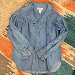 Vintage Westbound Blue Ruffle Denim Western Blouse